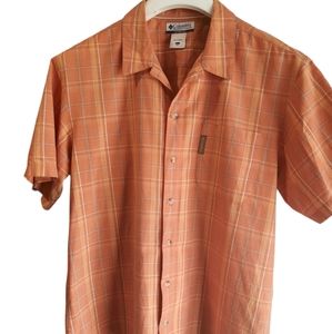 Columbia Men's Orange Plaid Short Sleeve  Summer Button-down Large L